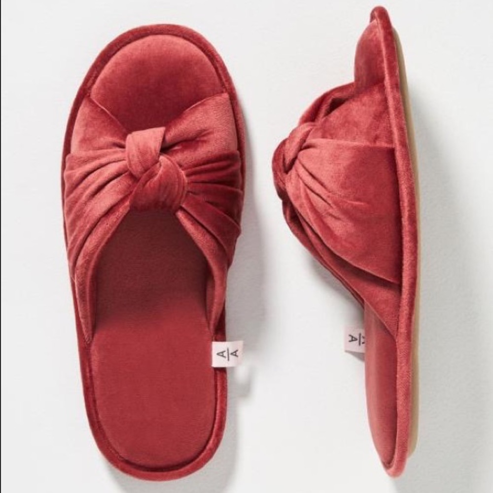 NEW Anthropologie Ariana Bohling Velvet Bow Slippers in Dusty Rose Pink, Knot